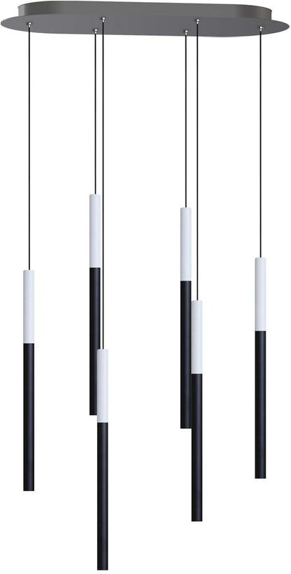 ALTAIR 6 Mini Pendant Lighting White-Black - LED Hanging Light Fixture for Kitchen Island, Bar, Foyer - Cluster Pendants - Dimmable, Adjustable Wire, Lamp Bulb Included
