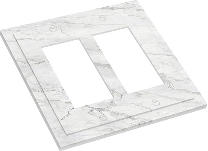 Decorative Outlet Covers Marble Granite White And Grey 2 Gang Double GFCI Rocker Electrical Wall Panels Light Switch Cover Plate for Home Bedroom Decor