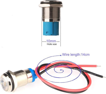 5pcs AC/DC 12-24V White 10mm Energy-Saving LED Metal Indicator Light Waterproof Signal Lamp with Wire
