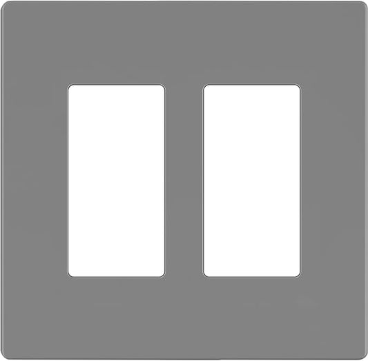 LIDER Matte Finish Decorator Switch Cover, Screwless Wall Plate, Mid-Size 2-Gang 4.88" x 4.92", Unbreakable Polycarbonate Thermoplastic, UL Listed, LSWP-32M-GY, Gray