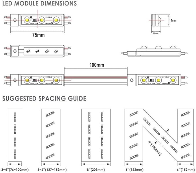Led Module, LED Windows Lights 6000K 200pcs 99Ft 5730 SMD 150LM Per LED Module IP65 Waterproof for Letter Sign Advertising Signs.(White Light)
