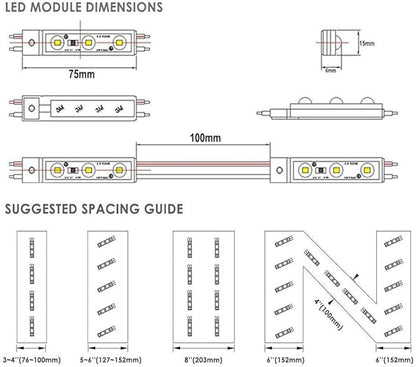 Led Module, LED Windows Lights 6000K 200pcs 99Ft 5730 SMD 150LM Per LED Module IP65 Waterproof for Letter Sign Advertising Signs.(White Light)