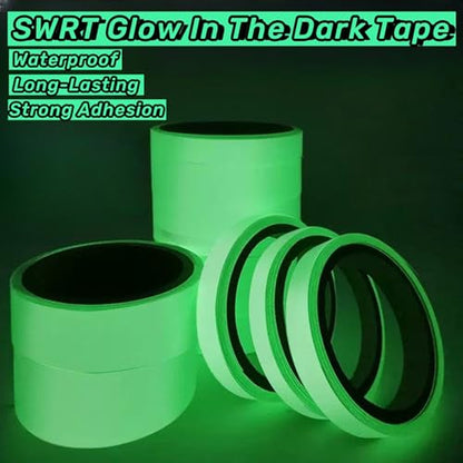 SWRT Glow in The Dark Tape 33FT x 0.5Inch, Long-Lasting Bright Fluorescent Glow Tape for Christmas Dector, Strong Adhesive Waterproof Glow in The Dark Stickers for Night Decorations, Stairs,Exit Sign