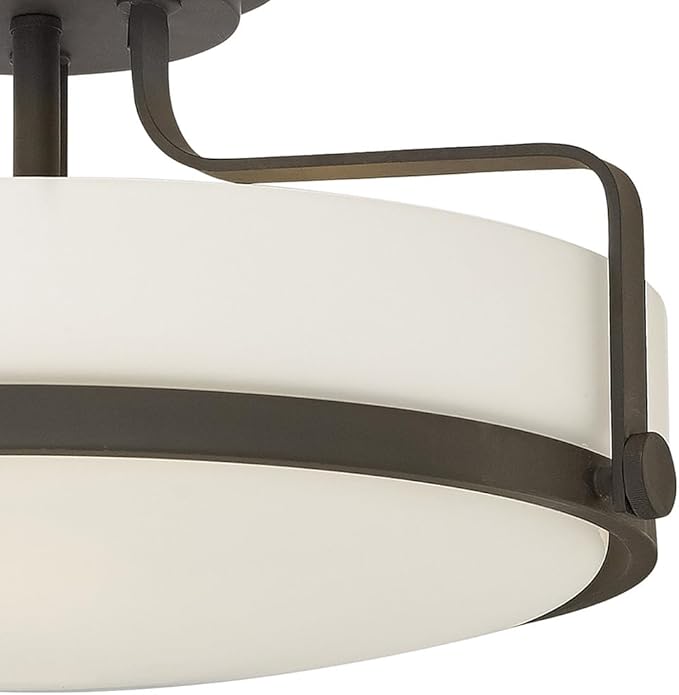 Hinkley Harper 3643OZ Large Semi-Flush Ceiling Light - Sleek, Retro Style - Oil Rubbed Bronze + Etched Opal Glass