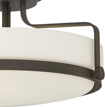 Hinkley Harper 3643OZ Large Semi-Flush Ceiling Light - Sleek, Retro Style - Oil Rubbed Bronze + Etched Opal Glass
