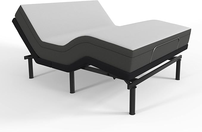 Blissful Nights e4 Queen Adjustable Bed Base Frame with 10" Medium Firm Gel Infused Memory Foam Mattress