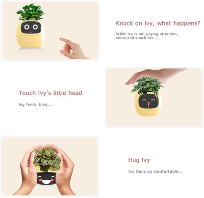 Intelligent flower pot, electronic bud, maintenance plant assistant, fun interactive flower pot, indoor green planting monitoring, LCD screen display, cell phone APP connection (Yellow)