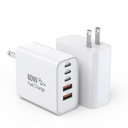 USB C Fast Charger Block, 2Pack 60W 5-Port Type C iPhone Charger Plug, Apple Fast Charging Block, 3 USB C+2 USB A PD & QC 3.0 Power Adapter Multi-port Cube Brick for iPhone 16/15/14/13/12/11/X/8, iPad