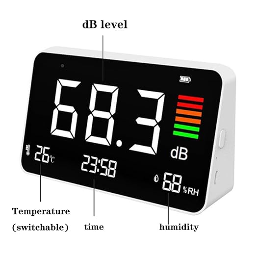 4-in-1 Decibel Meter Digital Sound Decibel Meter,Portable Sound Level Detector Rechargeable dB Noise Tester with A/C Frequency&DC Output, 3-Color Alarm, Real Time Measurement