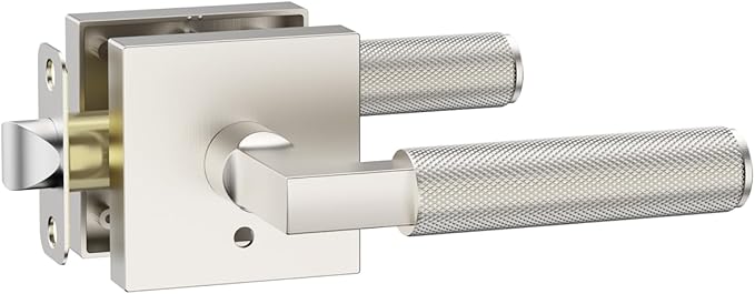 Asidrama 1 Pack Brushed Satin Nickel Privacy Door Handles, Door Lever with Door Knobs Indoor for Bedroom or Bathroom, Heavy Duty Door Handles Interior with Locks for Left Right Sided Doors