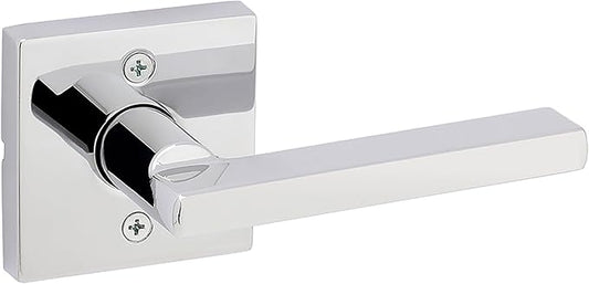 Kwikset Halifax Dummy Door Handle, Single Sided Lever for Closets, French Double Doors, and Pantry, Polished Chrome Non-Turning Reversible Interior Push/Pull Lever, Square Rose