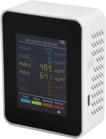 6 in 1 Air Quality Monitor PM2.5 PM10 HCHO Formaldehyde Detector Temperature Humidity Meter with Color Display Portable Indoor Air Tester