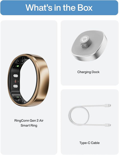RingConn Gen 2 Air, Ultra-Thin AI Smart Ring, 10-Day Battery Life, Fitness/Sleep/Stress/HR Tracker for Women&Men, No App Fee for Standard Features, iOS & Android Compatible (Size 6, Dune Gold)