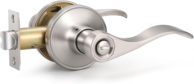 Knobonly 1 Pack Brushed Satin Nickel Door Lever Privacy Door Handles, Zinc Alloy Door Handle Interior, Keyless Lock for Bedroom or Bathroom