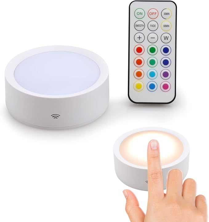 Locker Light Magnetic Under Cabinet Lighting with Remote, Rechargeable Tap Light Dimmable Battery Operated Wireless Shelf Lights, Color Changing Puck Lights for Kitchen Toillet Bedroom White