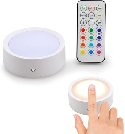Locker Light Magnetic Under Cabinet Lighting with Remote, Rechargeable Tap Light Dimmable Battery Operated Wireless Shelf Lights, Color Changing Puck Lights for Kitchen Toillet Bedroom White
