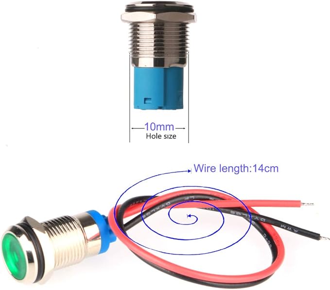 5pcs 10mm AC/DC 12-24V LED Metal Indicator Light Waterproof Signal Lamp Pilot Dash Directional Car Truck Boat with Wire