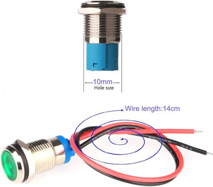 5pcs 10mm AC/DC 12-24V LED Metal Indicator Light Waterproof Signal Lamp Pilot Dash Directional Car Truck Boat with Wire