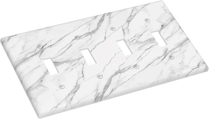 Decorative Light Switch Cover Plate Modern Grey Marble Texture 4 Gang Wall Plates for Electrical Outlets Quad Toggle Switch Plate Covers Outlet Covers Faceplate for Bedroom Home Decor