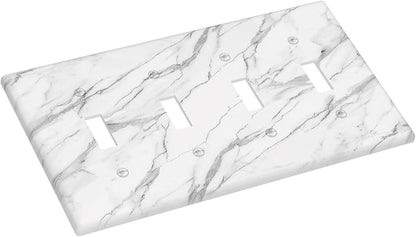 Decorative Light Switch Cover Plate Modern Grey Marble Texture 4 Gang Wall Plates for Electrical Outlets Quad Toggle Switch Plate Covers Outlet Covers Faceplate for Bedroom Home Decor