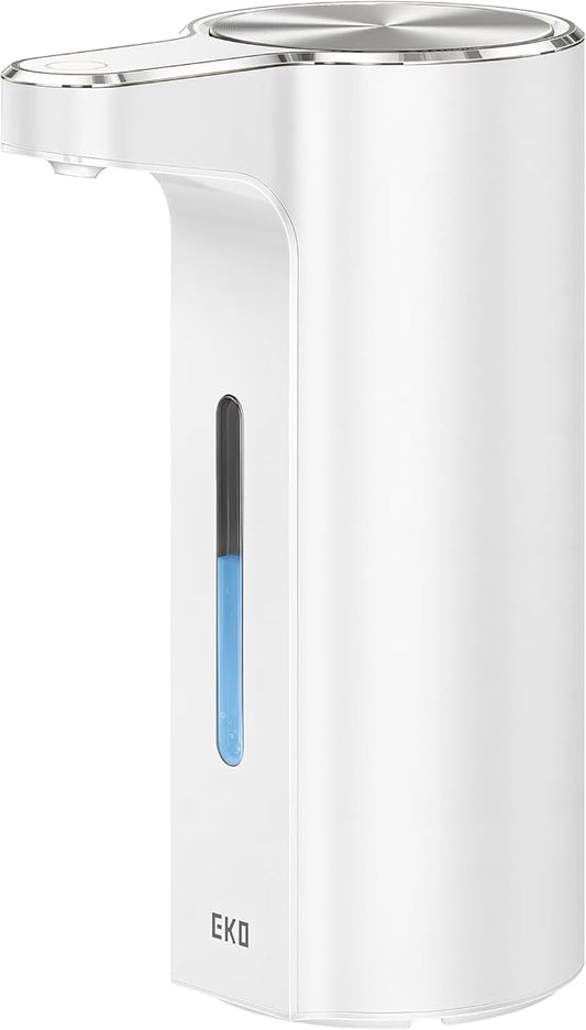 EKO Aroma Pro 13.5 fl oz Touchless Automatic Liquid Soap Dispenser, Rechargeable Electric Hand & Dish Soap Dispenser for Bathroom and Kitchen, IPX7 Waterproof, Adjustable Volume Control (White)