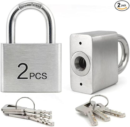 LanuBe 304 Stainless Steel keyed Alike Marine Small Padlocks for Outdoor use, 1-9/16 inch Wide Body, Stainless Steel Body, Normal Shackle, Pack of 2