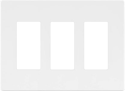 LIDER Matte Finish Triple Decorator Switch Cover, Screwless Wall Plate, Mid-Size 3-Gang 4.88" x 6.77", Polycarbonate Thermoplastic, UL Listed, LSWP-33M-W, White