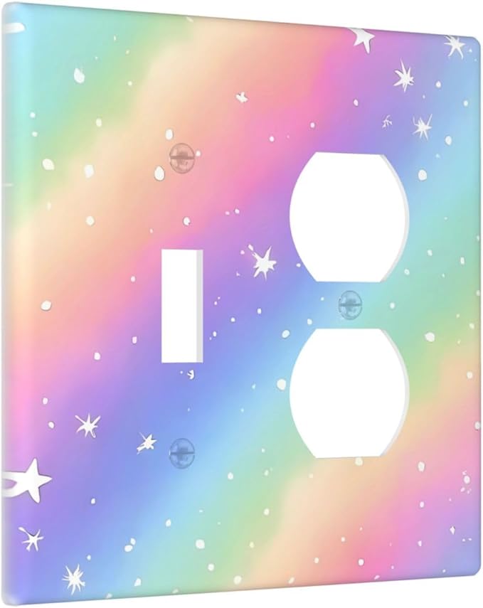 Decorative Outlet Covers Pink Blue Purple Iridescent Rainbow 2 Gang Light Switch Cover Plate Single Toggle Duplex Wall Plates for Electrical Outlets Switch Plate Covers for Bedroom Decor