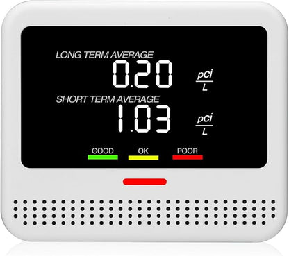 Digital Radon Detector - User-Friendly Desktop Device with HD LCD Display, 2-3 Years of Battery Life on 6-Hour Charge, 10-Year Sensor Lifespan, Perfect for Accurate Home and Office pCi/L Reading