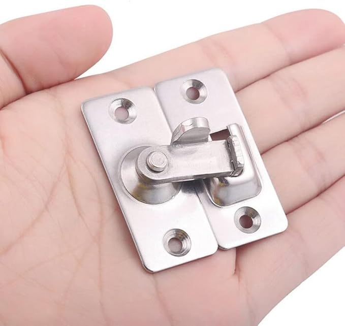 90 Degree Right Angle Door Lock Buckle Safety Door Lock Bolt, Stainless Steel Door Latch for Wooden Fences, Doors, Windows, Safety Sliding Door Latch… (Silver)