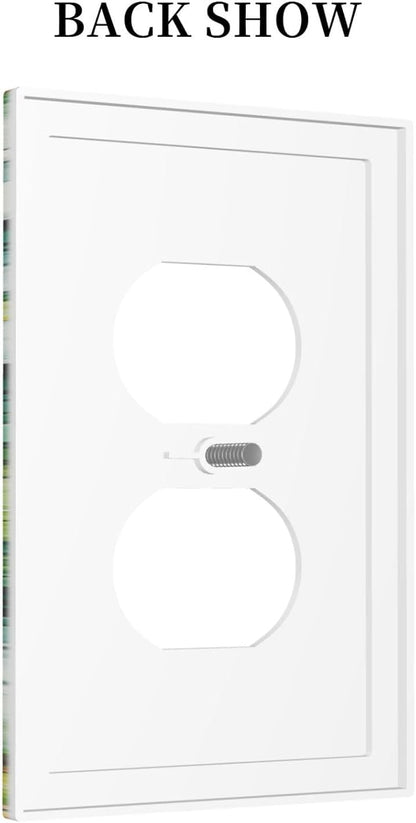 Vintage Floral White Flowers Green Plants Leaves Outlet Covers 1 Gang Duplex Light Switch Cover Wall Plate Decorative Switch Plates Electrical Receptacle Faceplate for Bedroom Bathroom Decor