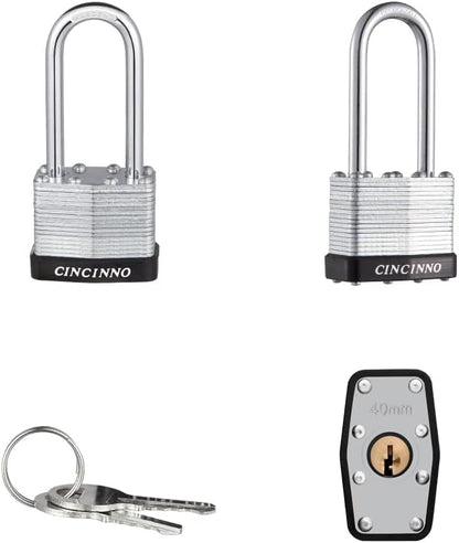 Laminated Steel Padlock with Key，6 Pack Keyed Alike Padlocks with Long Shackle