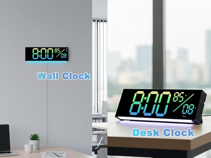 11-Inch LED Digital Wall Clock with RGB Flowing Light, Seconds,Date,Time,Temperature｜Large Clear Display, Countdown Timer,Dual Alarms,Remote Control｜Silent Modern Clock for Bedroom, Living Room,Office