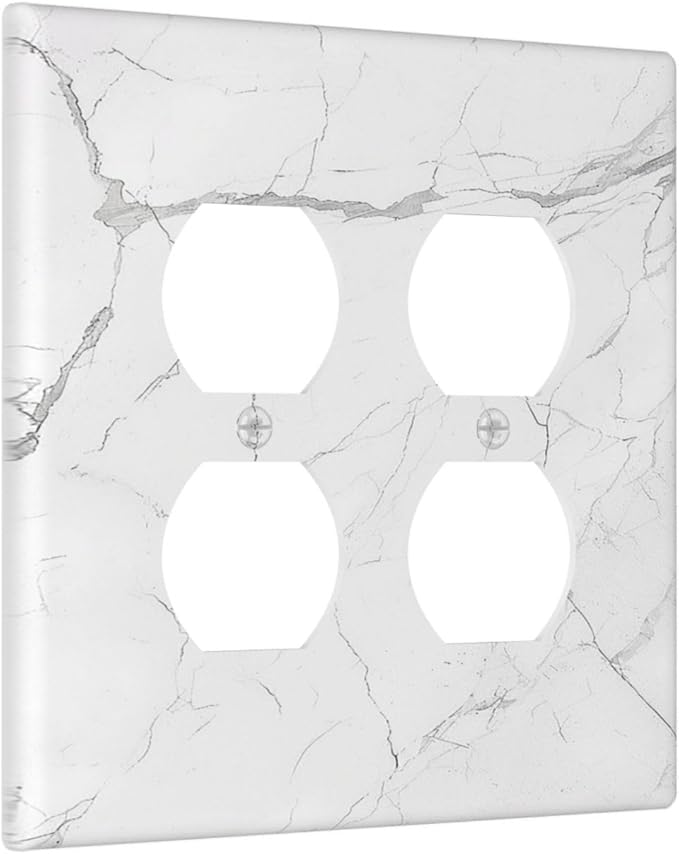 Outlet Covers White Grey Abstract Modern Marble 2 Gang Double Duplex Decorative Light Switch Covers Electrical Wallplates Socket Faceplate for Bathroom Kitchen Decor