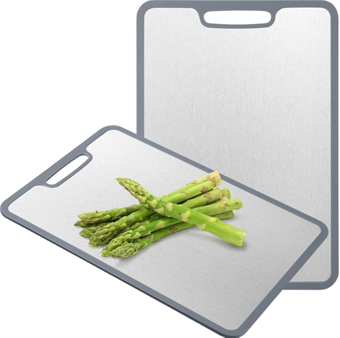Stainless Steel Cutting Board for Kitchen - Dishwasher Safe With Silicone Edge - Non Slip .304 Stainless Steel Double Sided Cutting Board Perfect Size14x10inch
