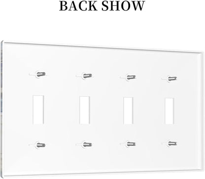 Decorative Light Switch Cover Plate Blue White Flower Gold Line Cloud 4 Gang Wall Plates for Electrical Outlets Quad Toggle Switch Plate Covers Outlet Covers Faceplate for Home Decor