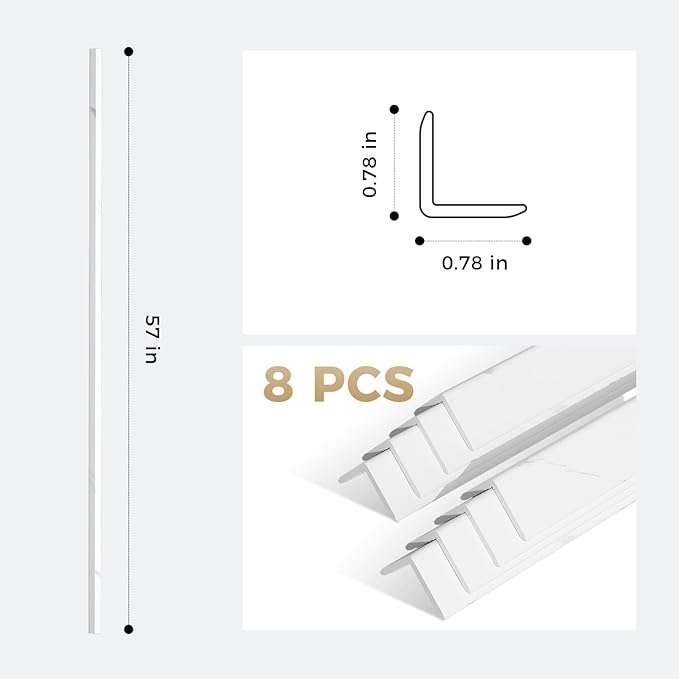 OUZUGIE 8-Pack 57 Inches, WPC Slat Wall Panel Trim,Corner Guard for High Grille (White)