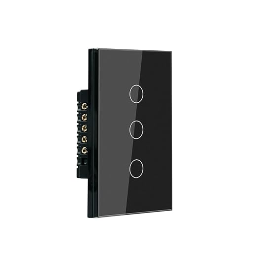 WiFi Smart Light Switch 118X72X34MM Need Neutral Wire,2.4GHz Wi-Fi Touch Switch,Work with Smart Life/Tuya App, Compatible with Alexa and Google Home, Black 3 Gang
