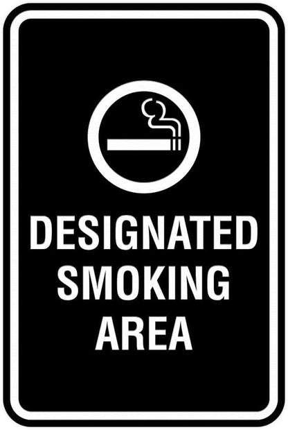 Signs ByLITA Portrait Round Designated Smoking Area Sign with Adhesive Tape, Mounts On Any Surface, Weather Resistant, Indoor/Outdoor Use (Black) - Large 2 Pack