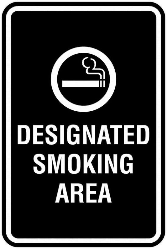 Signs ByLITA Portrait Round Designated Smoking Area Sign with Adhesive Tape, Mounts On Any Surface, Weather Resistant, Indoor/Outdoor Use (Black) - Medium 2 Pack