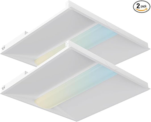 2x2 LED Troffer Light,20/W/25W/30W/35W/40W & 3000K/3500K/4000K/5000K Selectable,5200lm 0-10V Dimmable,ETL DLC Listed,100-277V,for Office & Warehouse 2 Pack