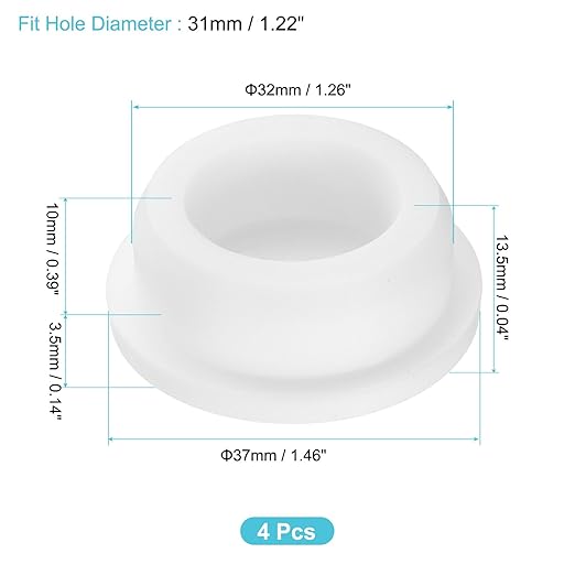 uxcell 4Pcs Silicone Hole Plug, Waterproof Round Rubber Stoppers Bottle Seal Plugs Tube Pipe End Caps for 31mm/1.22" Hole for Bathtub Bottle, White