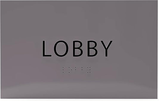 6" X4" Lobby Sign - Tactile Graphics Grade 2 Braille Text Reception Area Sign| Utility ADA Compliant Wall Mount Plastic Signs For Hospital, Offices, Businesses & Apartments