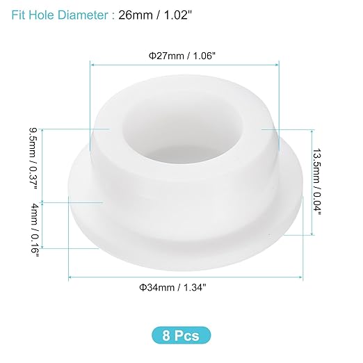 uxcell 8Pcs Silicone Hole Plug, Waterproof Round Rubber Stoppers Bottle Seal Plugs Tube Pipe End Caps for 26mm/1.02" Hole for Bathtub Bottle, White