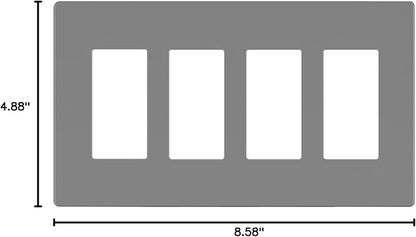 LIDER Matte Finish Decorator Switch Cover, Screwless Wall Plate, Mid-Size 4-Gang 4.88" x 8.58", Unbreakable Polycarbonate Thermoplastic, UL Listed, LSWP-34M-GY, Gray