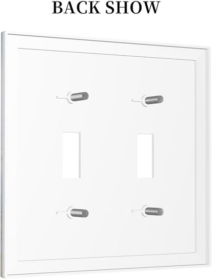 Decorative Switch Plates Colored Art Marble Golden Line 2 Gang Double Toggle Outlet Light Switch Cover Wall Plate Electrical Faceplate For Bathroom Kitchen Decor