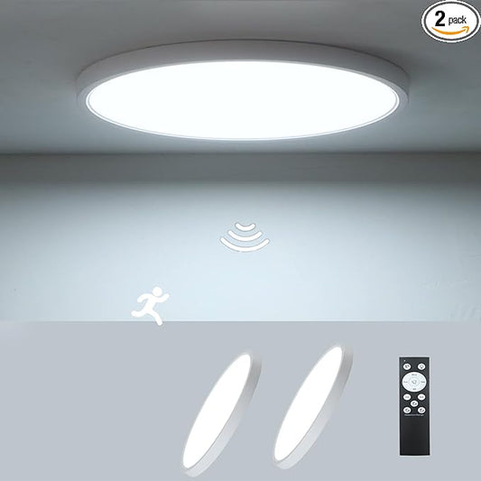 2 Pack ZSYUBO 12 Inch Motion Sensor Ceiling Light Wired,24w Flush Mount Light Fixture Round, Motion Sensor Light Indoor for Closet Hallway Porch Laundry Basement Garage Pantry, 3000k/4000k/6000k White