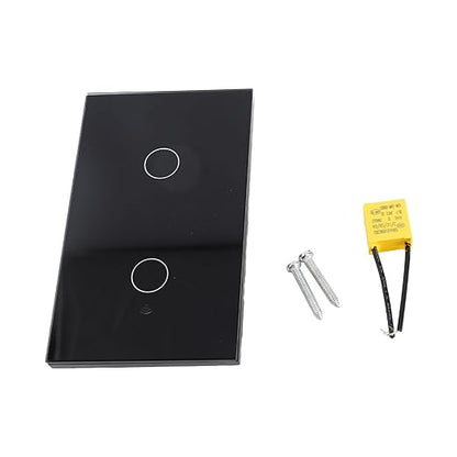 aqxreight WiFi Touch Panel 2 Gang Light Switch for Home with Remote Control and Voice Compatibility in Black
