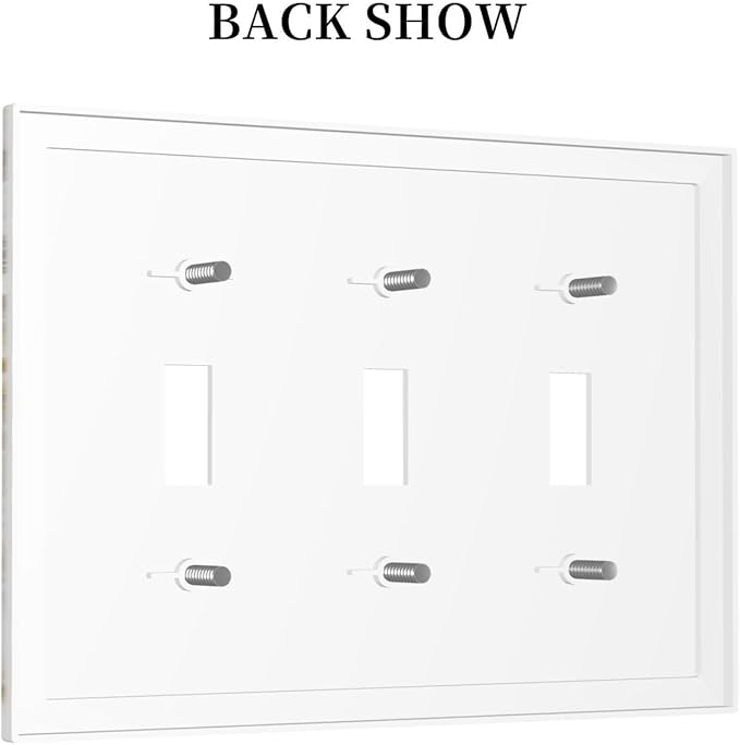 Luxurious Marble Abstract White Gold Tile Modern Simplicity Decorative Switch Plates 3 Gang Wall Plate Triple Toggle Light Switch Cover Faceplate Electrical Wall Panels for Bathroom Kitchen Decor