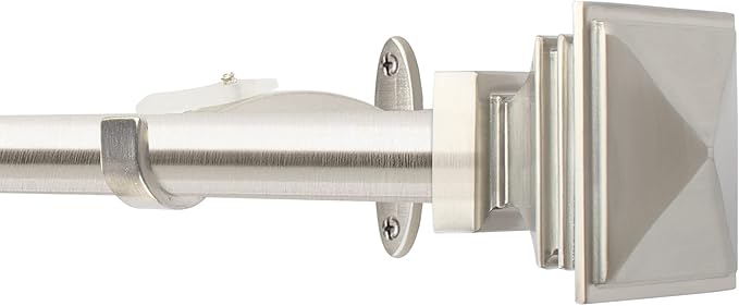 Deco Window 2 Pcs 36"-66" Extendable Curtain Rod for Door & Windows Adjustable Iron Telescopic Drapery Bar with Stacked Square Finials (1" Diameter, Satin Silver)